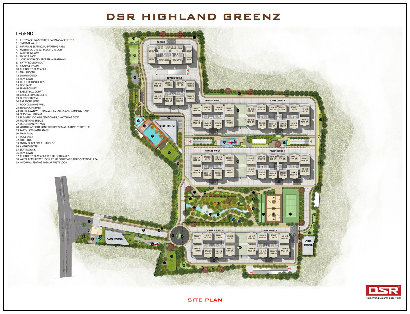 DSR Highland Greenz master plan and site layout in Doddakannelli, Bengaluru by DSR Group